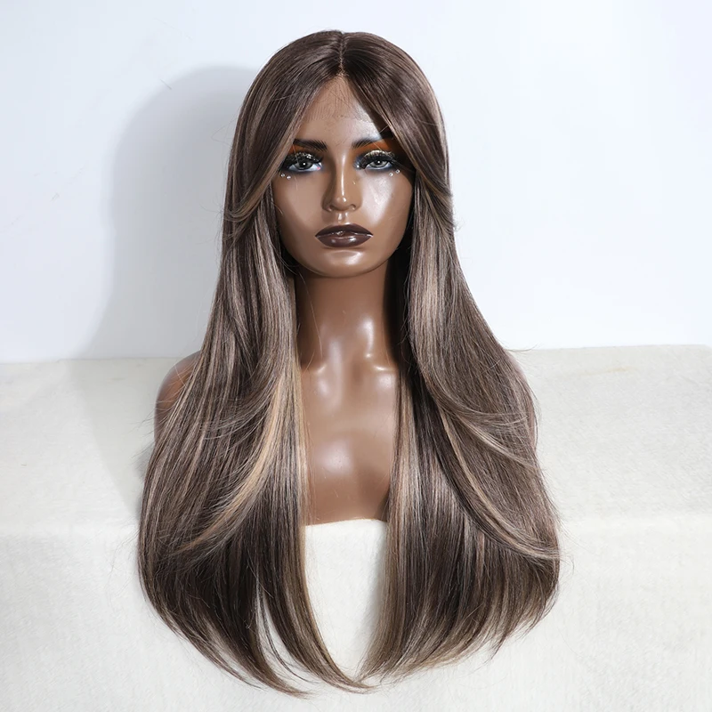 Synthetic Front Wig Synthetic  Highlight Honey Brown Layered lace Wig Blonde Wigs For Women Lace Wig Lace Front Wig