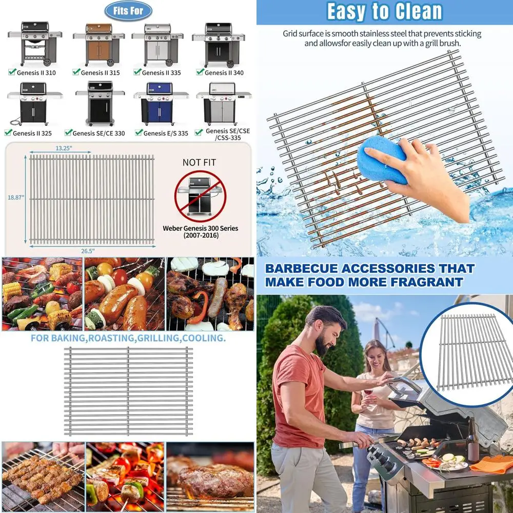 

Weber Genesis II Grill Cooking Grates, 18.875 SUS304 Stainless Steel, 9mm Thick, Fits Models E-S 310-340, 2-Pack