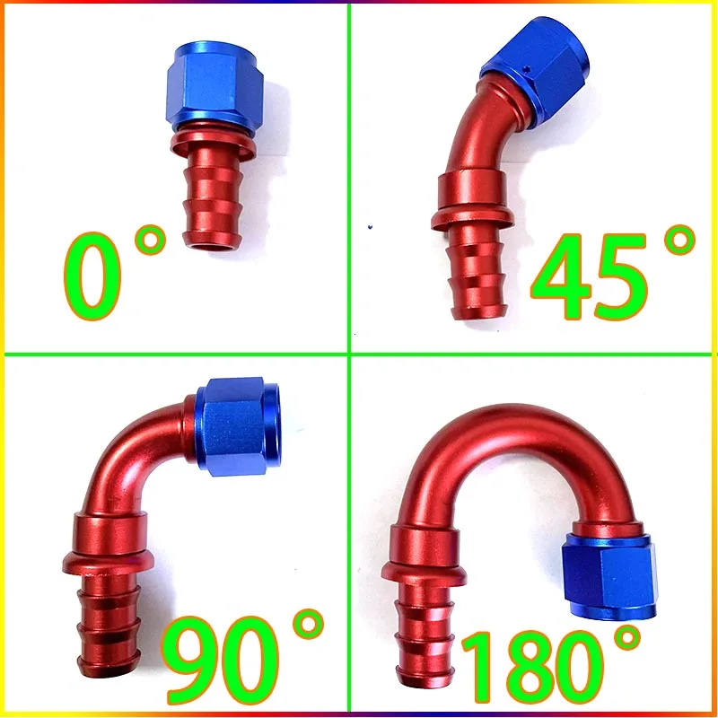 

AN4 AN6 AN8 AN10 Push-on Hose End Fittings Fuel Oil Cooler Hose Fitting 0 45 90 180 Degree Reusable Connection Adapter Red Blue