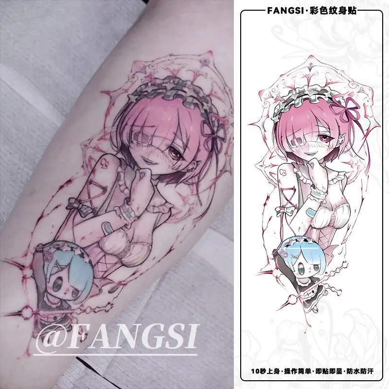Ram Tattoo Stickers Re:ZERO - Starting Life in Another World Colored Drawing Modeling Waterproof Persistent Temporary Tattoo
