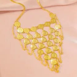 Luxurious 9999 24K Real Gold African Dubai Wedding Antique Exquisite Tassel Necklace for Women Girl