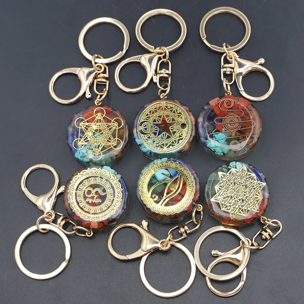 New Design 1PC Orgonite Keychain Sri Yantra Keyring Chakra Healing Energy Necklace Meditation Jewelry Emf Protection Wholesale