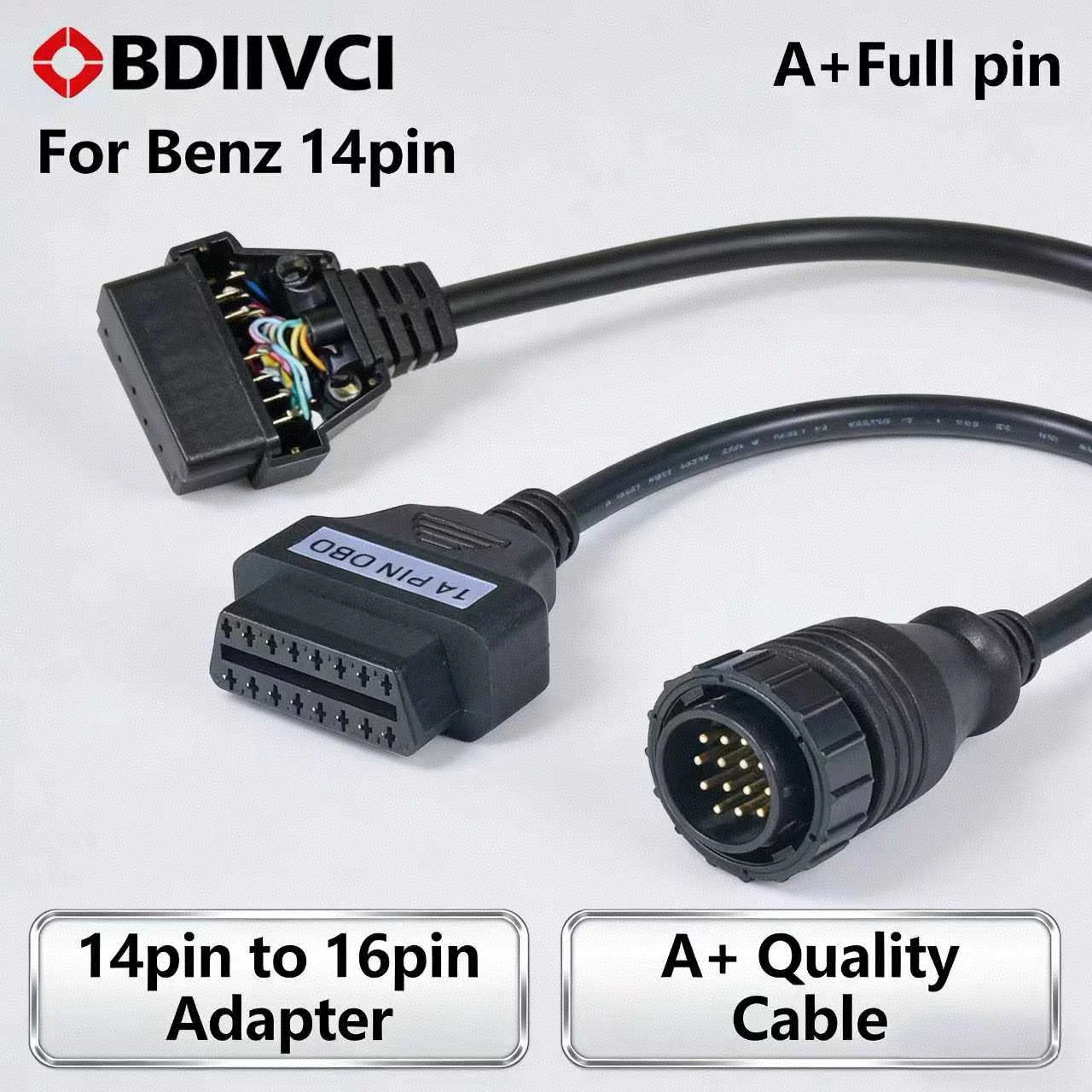 A+ Full Pin For Mercedes For BENZ Sprinter 14pin To 16pin 14 Pin To Obdii Obd2 Obd 2 16 Pin Adapter
