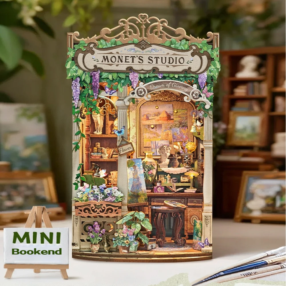 Monet's Studio DIY 3D Puzzle Bookends with Motion Sensor LED Light, Home Decor Night Light, Creative Gift for Book Lovers