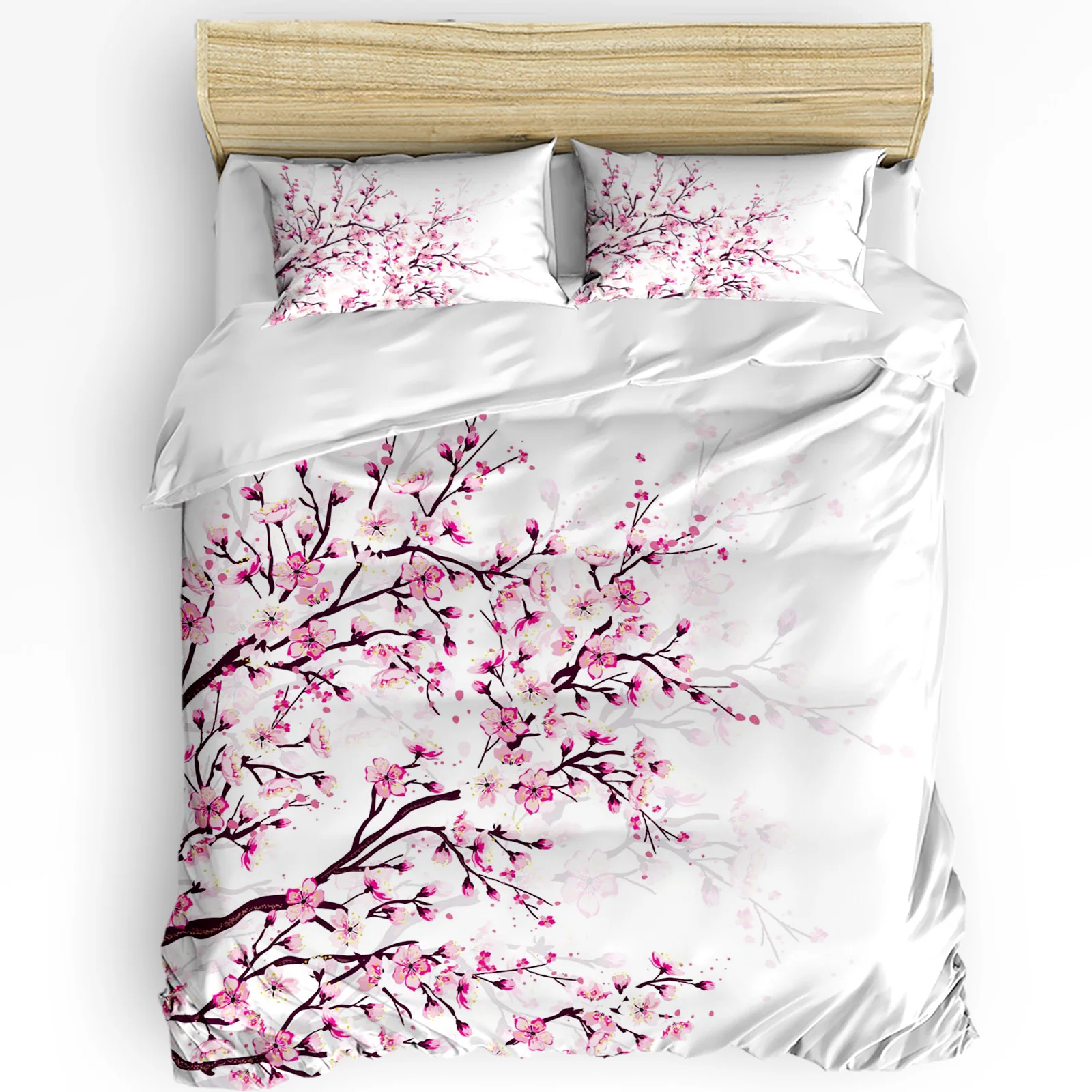 

Cherry Blossom Plum Branch Pink Flower Duvet Cover with Pillow Case Custom 3pcs Bedding Set Quilt Cover Double Bed Home Textile