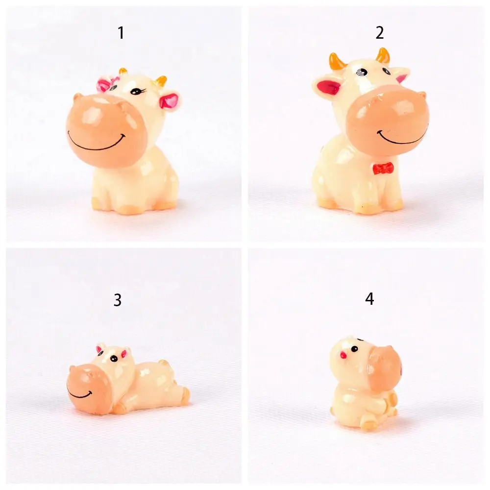 Cartoon Cow Statue 4-style Cow Family Mini Zodiac Ox Ornament Non-toxic Cute Miniature Figurine Micro Landscape