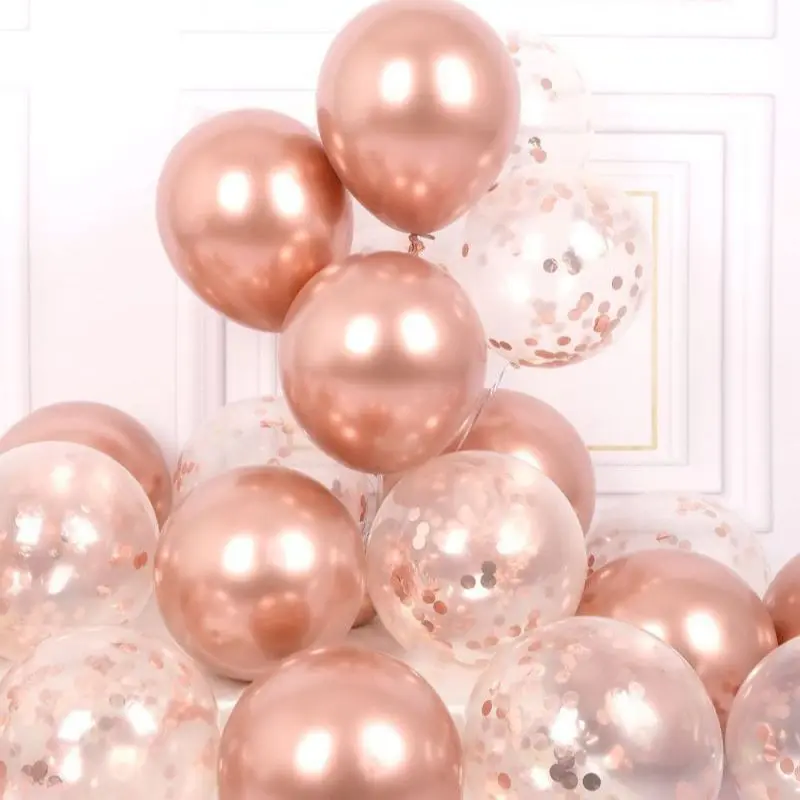 20pcs 10 inch champagne gold metal and 10pcs 12 inch rose gold glitter balloons for birthday and wedding party decorations