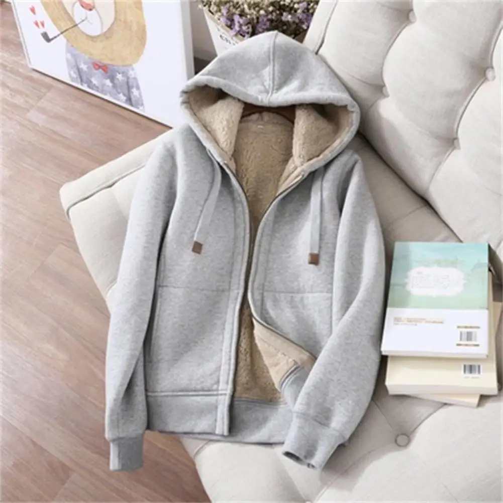 Women Long-sleeved Tracksuit Women\'s Winter Tracksuit Set with Hooded Jacket Elastic Waist Pants Plush Lining for Wear