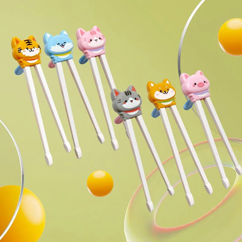 Animal Cartoon Babies & Kids’ Learning Chopsticks; Pair of Cute Cat Design Food Sticks; Child-Friendly Training Tableware