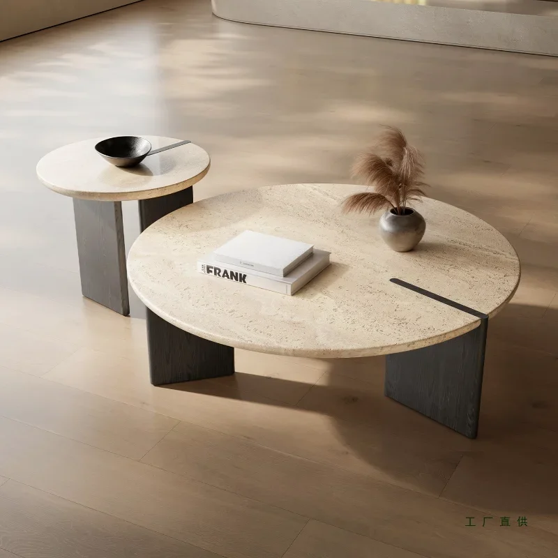 طاولة قهوة من الحجر الجيري الطبيعي النقي لغرفة المعيشة طاولة قهوة رخامية من الخشب الصلب في العصور الوسطى #2