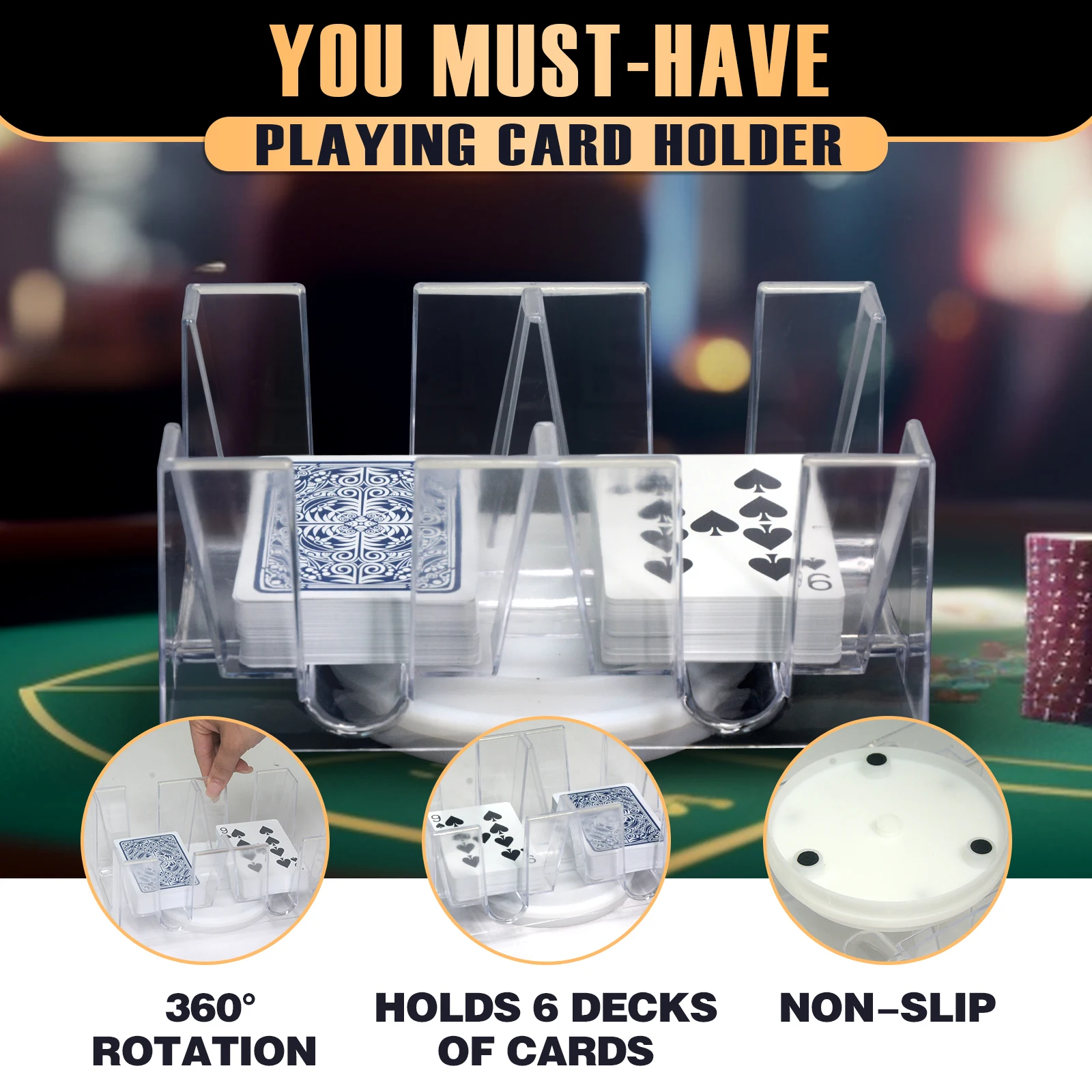 Canasta Card Holder 6 Deck Plastic Revolving Card Game Holder Playing Cards Tray Rotating 360° Organizes Multiple Decks view 4