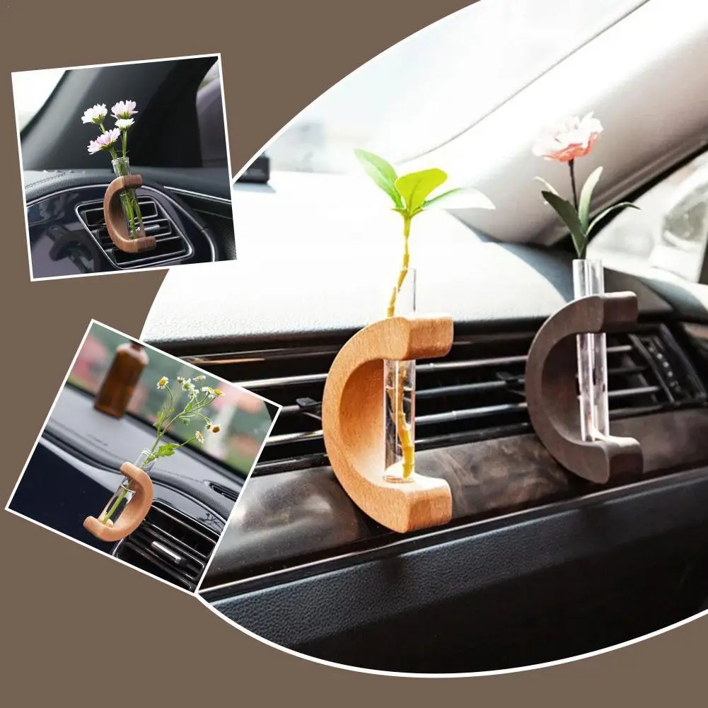 Hydroponic Plant Vases Glass Vase Car Air Vent Clip Car Ornament Vintage Bonsai Flower Pot For Home Car Decor Terrarium