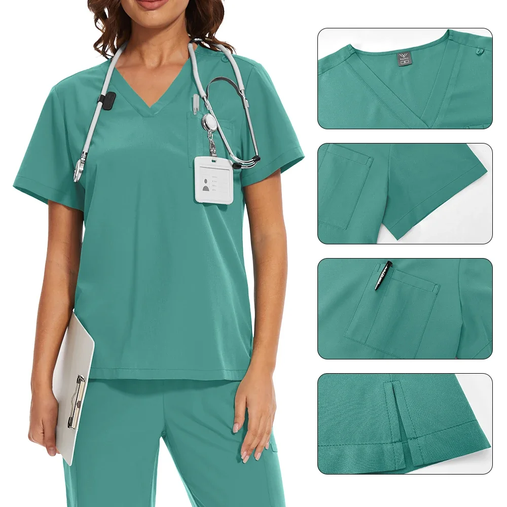 Spa Uniform Scrubs Kleding Vrouwen Ademend Zachte Rits Kraag Tops Joggers Broek Pak Schoonheidssalon Nageltechnicus Werkuniform