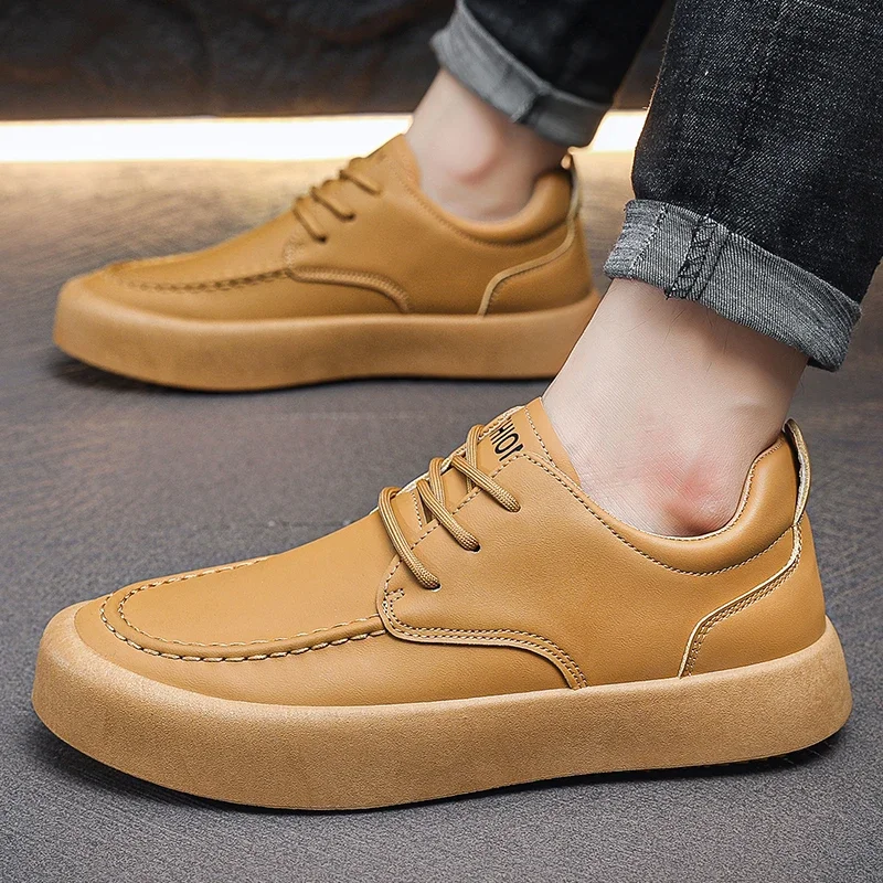 Hot Selling Heren Business Casual Schoenen Ronde Neus Jeugd Sneakers Effen Kleur Eenvoudige Platte Schoenen Super Fiber Gezicht Gevulkaniseerde Schoenen