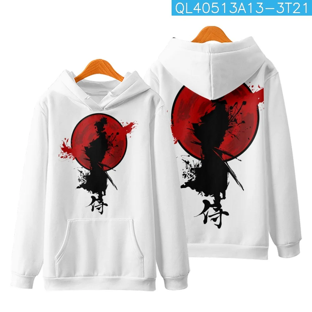 

Autumn Casual Couple Men Women Pullover Cartoon Japan Warrior Printed White Long Sleeve Hoodies Sweatshirt Harajuku Streetwear