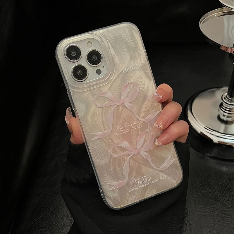 Ins Korean Gradient Pink Bowknot Phone Case For Xiaomi Redmi Note 13 12 12S 11 11S 10 Pro Plus 4G 5G Redmi 12 13 13C Hard Cover