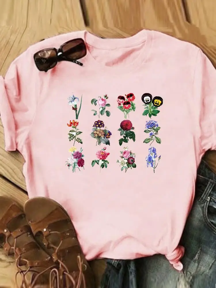 

Flower Sweet 90s Trend Cute Casual Tee Summer Women Clothing Female Fashion Printed Clothes Short Sleeve T Graphic T-shirts