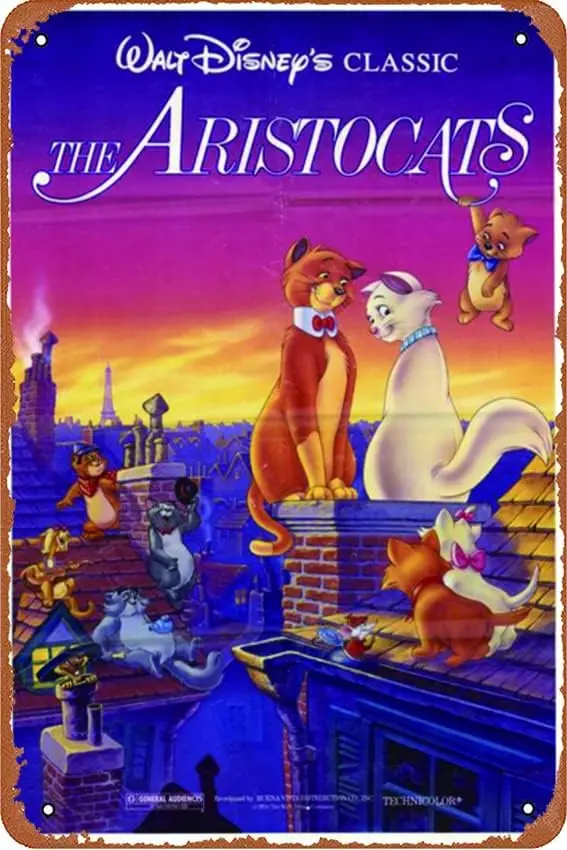 Aristocats movie poster Vintage Metal Tin Signs Modern Wall Decoration for Bedroom Office Home Wall Home Room 8x12 Inches