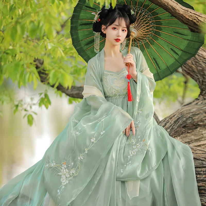 JC28  Tang Dynasty Original Hanfu Female Chebula Dress Style Ancient Green Wide Sleeve Flow Fairy Skirt