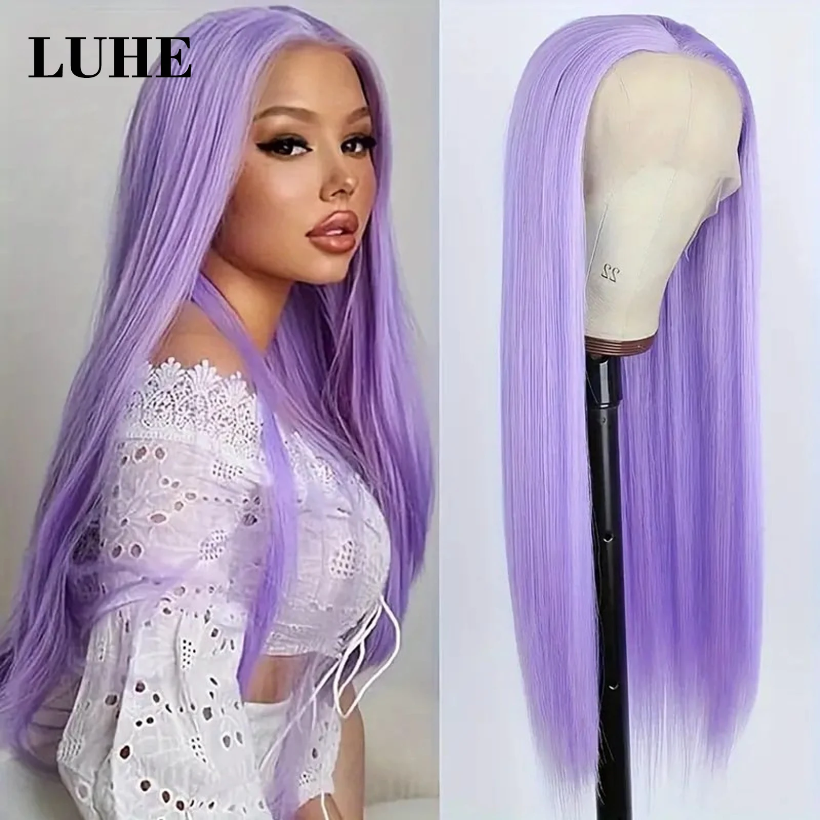 Light Purple Colored Synthetic Hair Wig 13x3 Lace Front Wigs for Black Women Cosplay Party 26Inch Long Straight Lace Frontal Wig