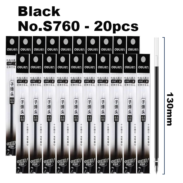 Deli 0.5Mm Gel Pen Vervangbare Bullet Navulling Set Schrijfbord Pen Inktkleur Zwart Blauw Rood Kantoor School Briefpapier Benodigdheden
