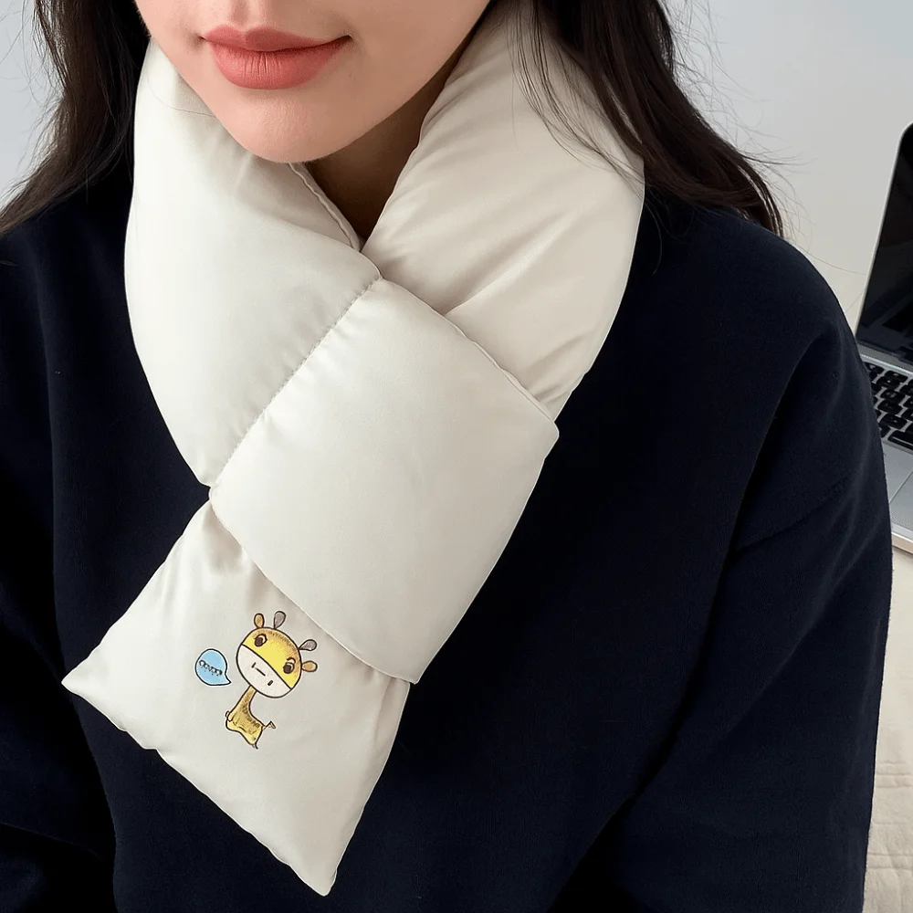 Solid Color Winter Cross Scarf Windproof Keep Warm Down Cotton Scarf Thickened Apparel Accessories Thermal Warm Scarf