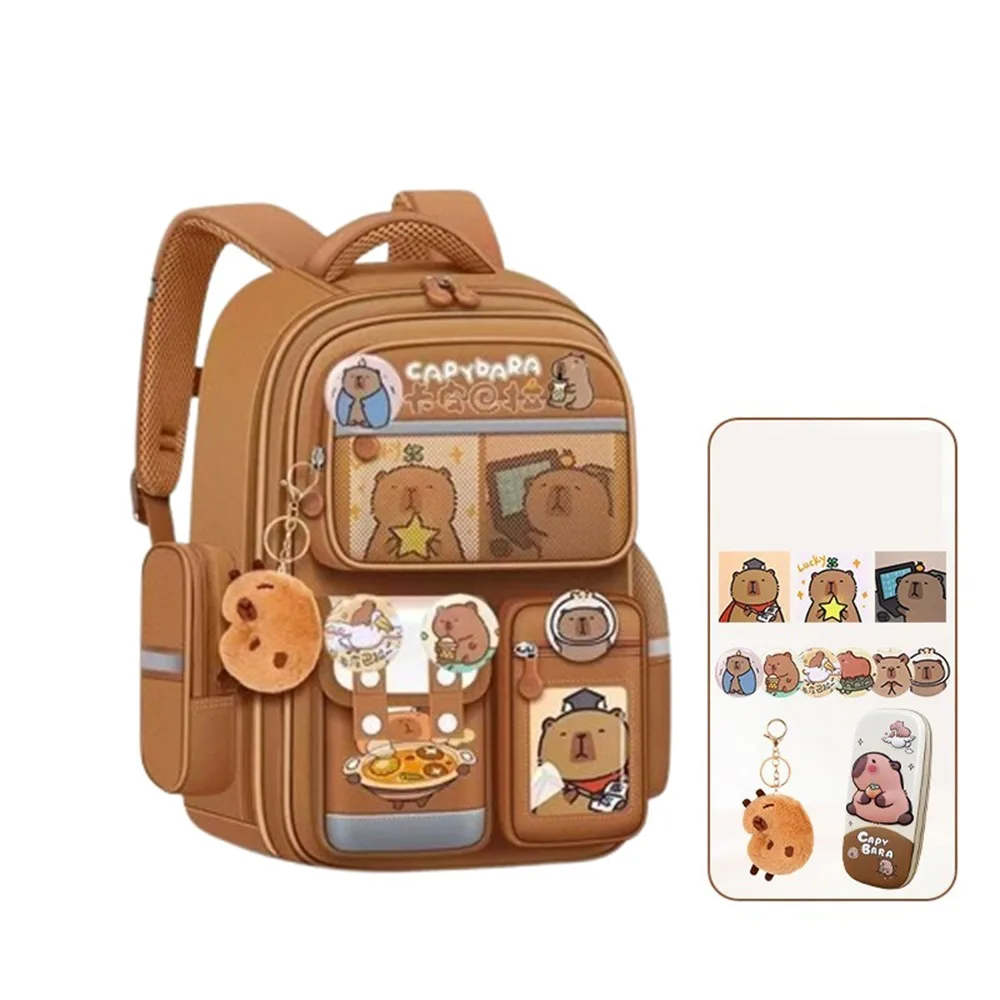 

Multi-Compartment Capybara Backpack Waterproof Large Capacity Children's Shoulder Bag with Reflective Strip Multi Functional