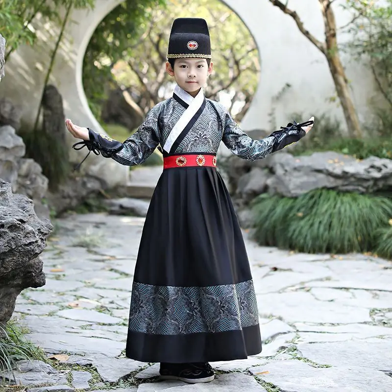 Spring Kids Ming Dynasty Hanfu - Chinese Boy's Tang Costume Dragon Embroidery Guard/Swordsman Outfit Disguise Knight Hanfu Child