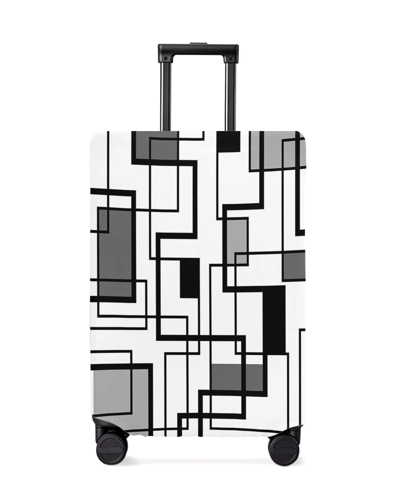 Abstract Geometry Square Modern Art Black Grey Luggage Cover Stretch Baggage Dust Cover for 18-32 Inch Travel Suitcase Case