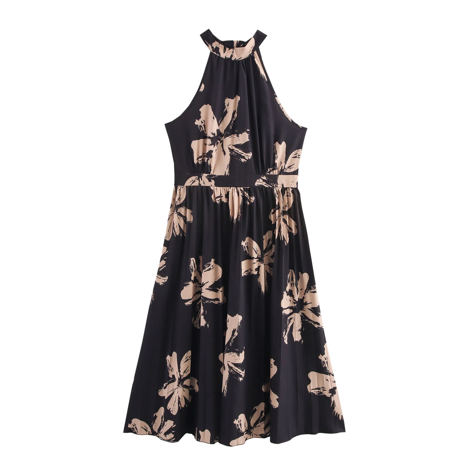 Faionable Große Größe Druck ter Plissee Dr Frauen Sle Frühling Neue Ankunft Französisch Sle Hohe Taille Polyester Faser Su...