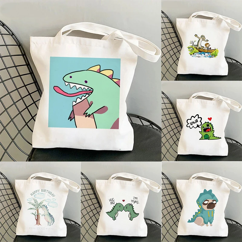 Dinosaur Bag donna Shopping Canvas Shopper Cartoon Logo Eco pieghevole Designer borse spalla di stoffa con stampa per