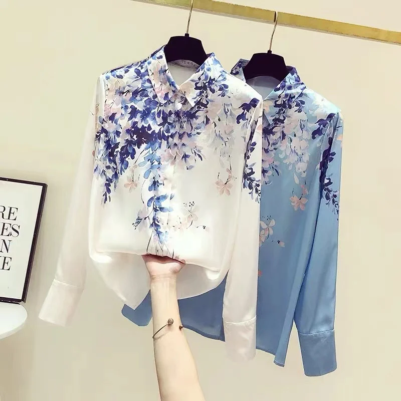 FANIECES S-4XL Luxury Floral Print Shirts Women Long Sleeve Button Chiffon Top Ladies V-Neck Blouse Blusas Mujer 6673