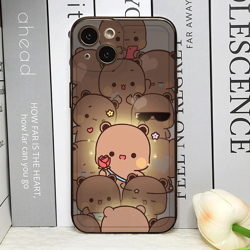 Simpatico orso animale BUBU DUDU Coppia Custodia per telefono per IPhone 16 Pro Max 15 14 13 12 11 Mini X XR XS SE2 7 8 14 Plus Copertina morbida accoppiata