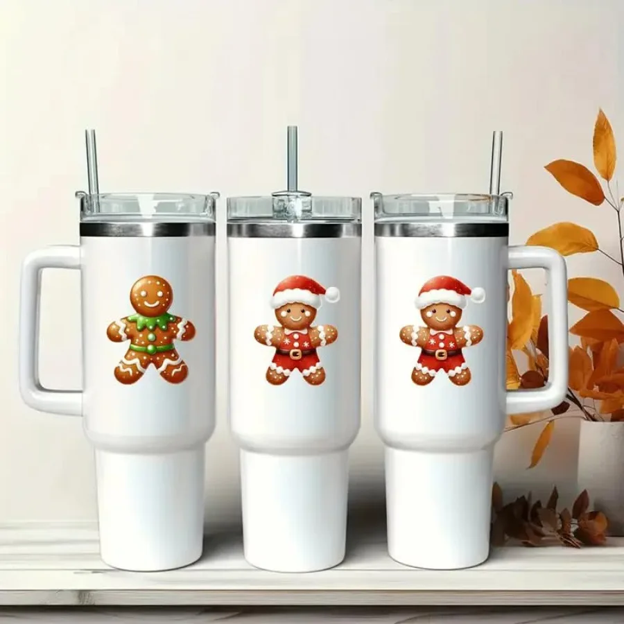 12pcs Merry Christmas Gingerbread UV DTF Cup Wraps Transfer Waterproof Sticker for Glass Cups Furniture Craft DIY Crafts Rub on