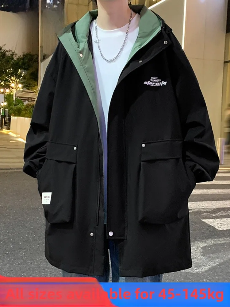 

MoChao Men's Long Jaet Autumn Winter Casual Loose Workwear Coat plus Size Trendy Windbreaker Youth Faion Polyester Fiber