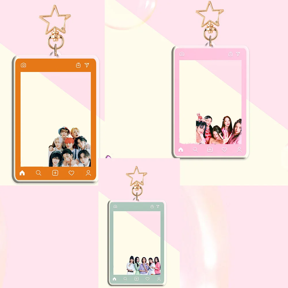 Kpop GIDLE ITZY ATEEZ Acrylic Card Sleeve Keychain INS Frame Pendant Backpack Pendant Keychain YUQI San Lia Fans Gift Collection