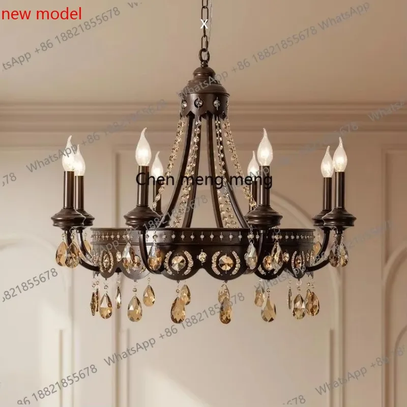 

Vintage chandelier living room dining room bedroom study, light luxury, crystal walnut lamp