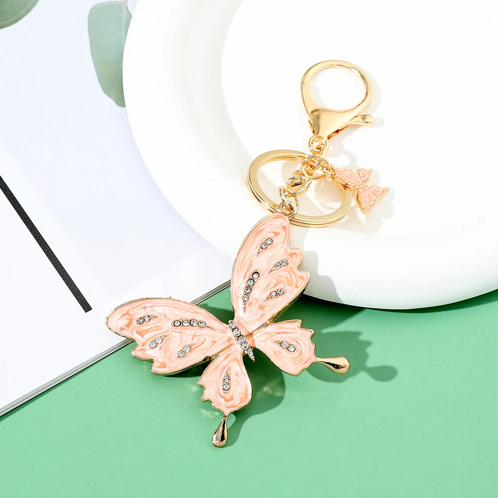 Creative Insect Butterfly Keychain for Women, Metal Keyring, Rhinestone Ornaments, Charm Bag Accessories, Jewelry, Fashion