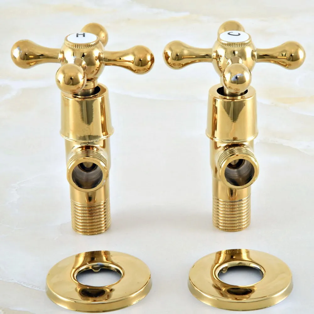 

2 PCS 1/2"male x 1/2"male Luxury Gold Brass Finish Bathroom Angle Stop Valve Filling Valves Lav013