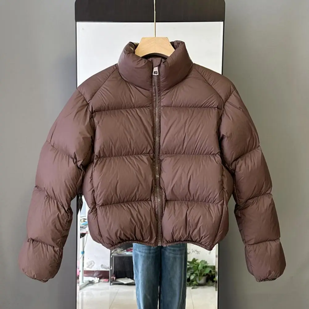 2026 Winter Down Coat Thickened Padded Stand Collar Neck Protection Zipper Pockets Zip-up Windproof Heat Retention Daily Cold We