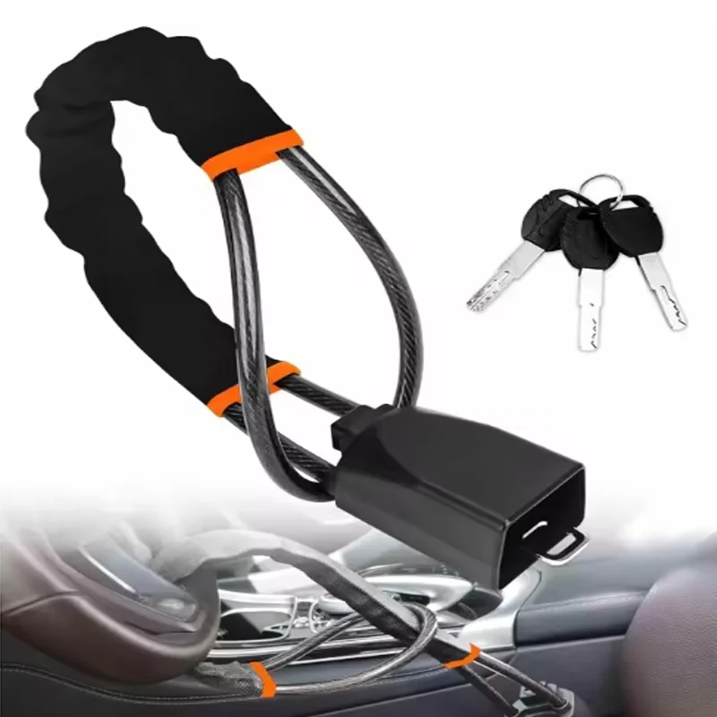 Car Steering Wheel Lock For with Seat Belt Socket Steel Rope Car Anti-Theft Locking System