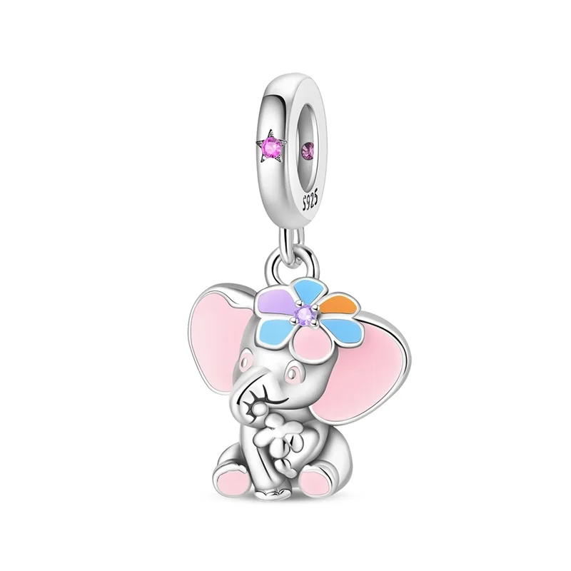 

Original 925 Sterling Silver Charm Beads Flower Delivery Pink Elephant Pendant Fit DIY Bracelet Charm Women Jewelry Gift