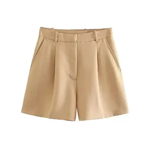 MOOYUFON-VINTAGE Women's Beat, side pockets, front darts, high waist, zipper fly, women's short pants, fashion 10 Main Sales Women's Bermuda - №1