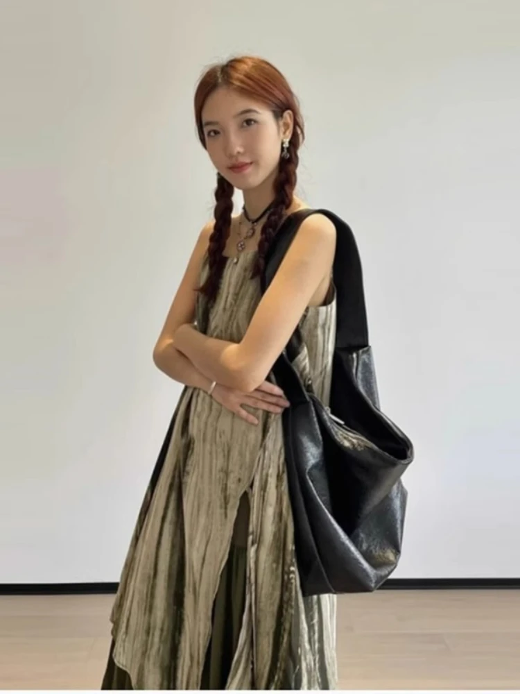 Retro tie dye em camadas cinta falso duas peças maxi vestido y2k feminino verão irregular retalhos saia solta magro boêmio vestido de praia