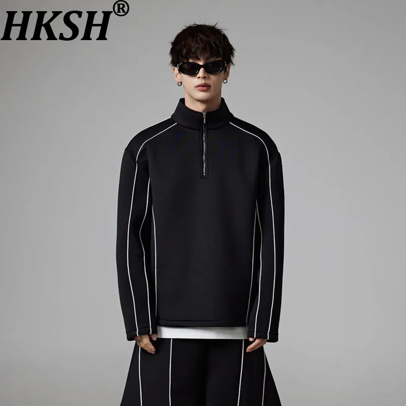 HKSH Spring Autumn New Men Tide Deconstructed Stand Collar Contrast Color Sweatshirt Elastic Waist Wide Leg Casual Pants HK18531