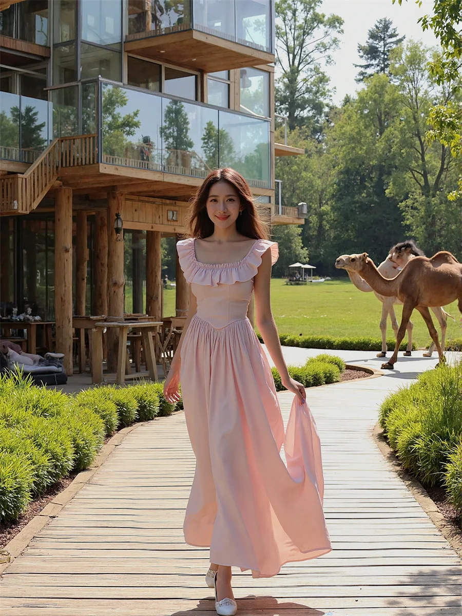 Vestido rosa feminino gola quadrada em camadas ruched streetwear hipsters altgoth grunge punk alternativo emo rock gótico outono