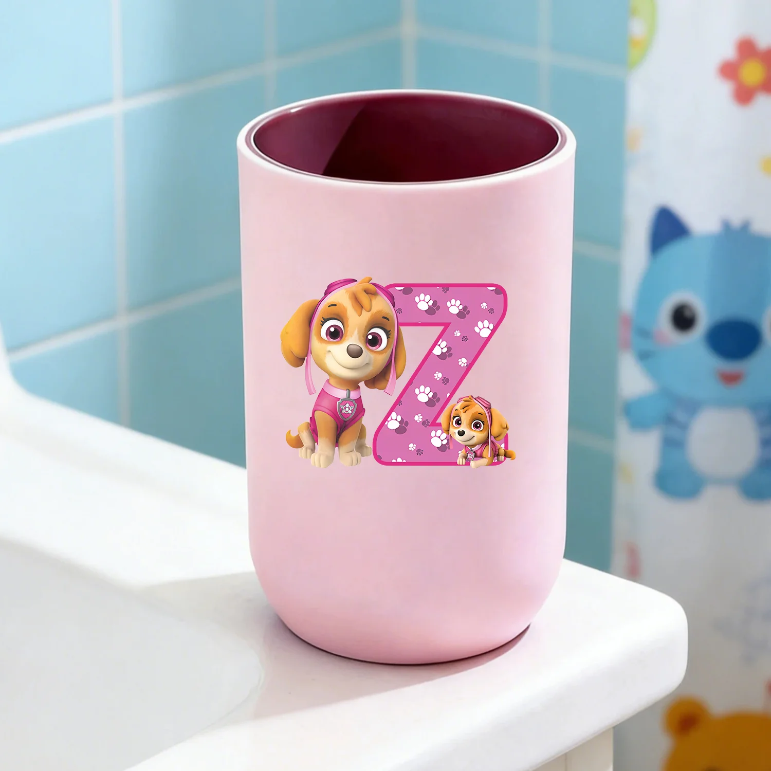

Paw Patrol Skye Water Cup Cartoon A-Z Letter Toothbrush Cup New Pink Plastic Mouthwash Cup Kawaii Children Anime Cups Girls Gift
