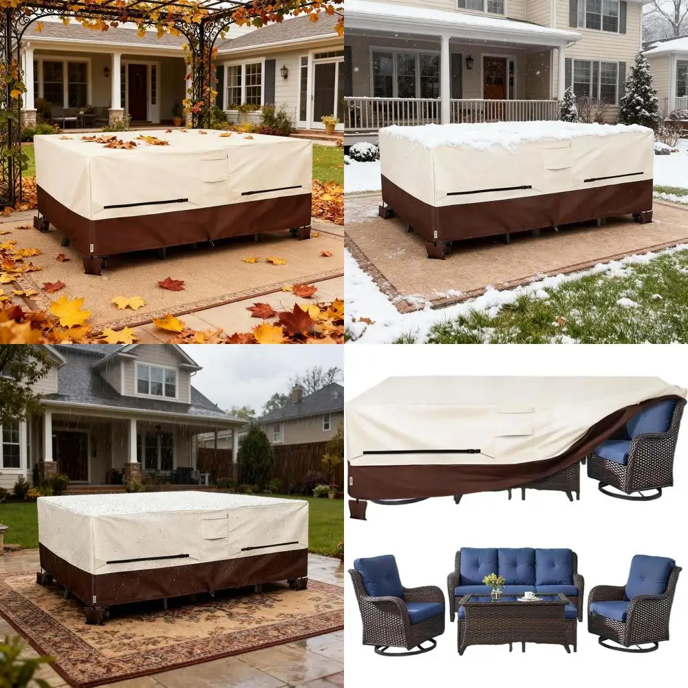 

Waterproof 600D Rectangular Patio Cover, Heavy Duty Table & Chair Set Cover, Beige, 126L x 63W x 28H