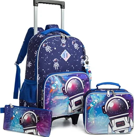 Children Rolling school bag for boys wheels school Trolley backpack Bag School wheeled backpack bag for girl with lunch bag set