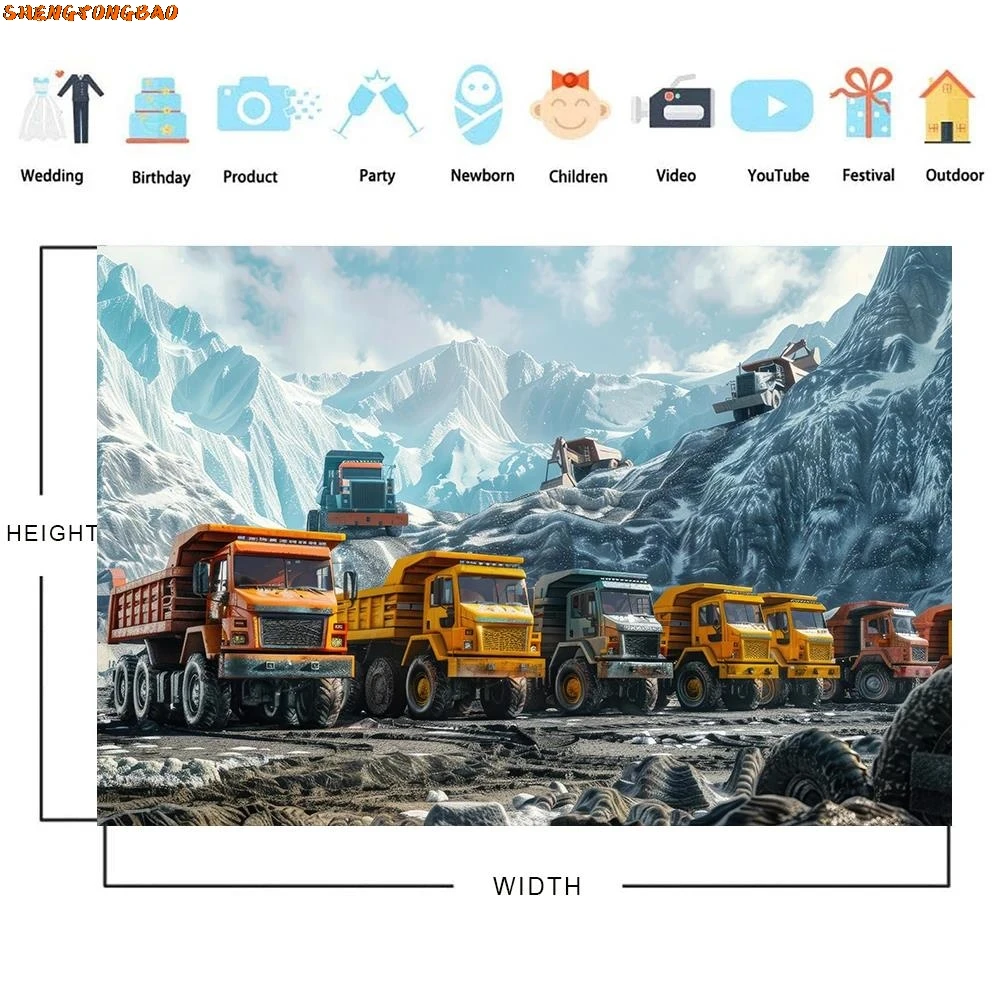 عيد ميلاد خلفية منطقة البناء حفارة شاحنة رافعة منشئ الصبي الوليد خلفيات للتصوير الفوتوغرافي لاستوديو الصور